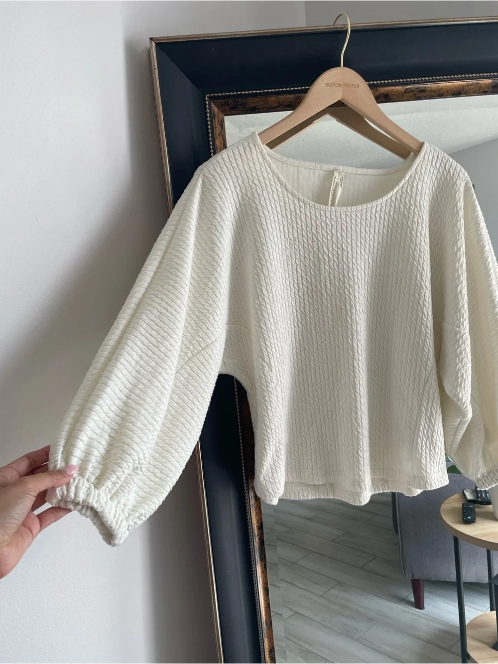 Anthropologie Arya Ivory Textured Balloon Puff Sleeves Top
